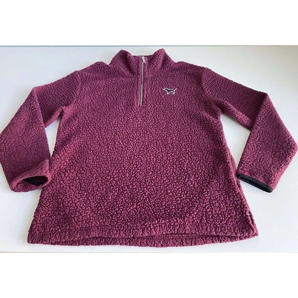 PINK Victoria's Secret Maroon Red Teddy‎ Sherpa Logo Quarter Zip Sz S Logo